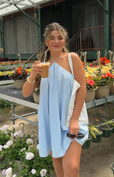 Talei Blue Halter Puff Mini Dress