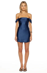 Zoella Tall Fit Navy Off The Shoulder Mini Dress