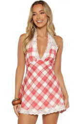 Cassidy Red Plaid Print Mini Dress